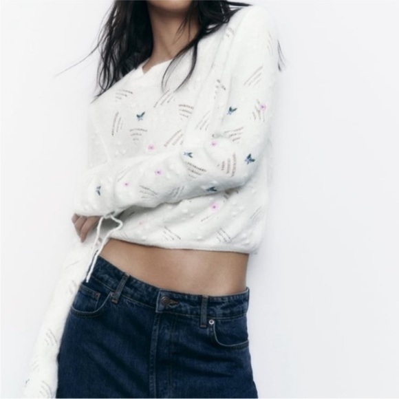 ZARA Floral knit sweater ecru 4331/173 - Picture 1 of 9